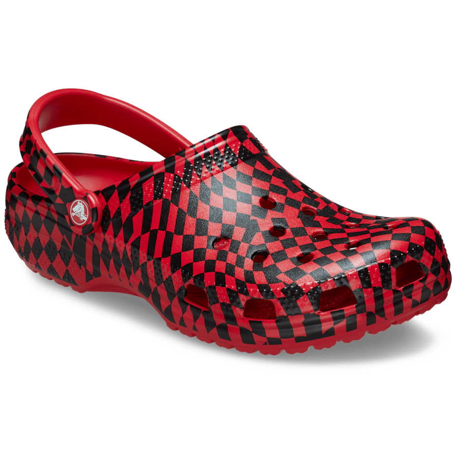 Black / Varsity Red Warped Checker Clog - Angle - Crocs