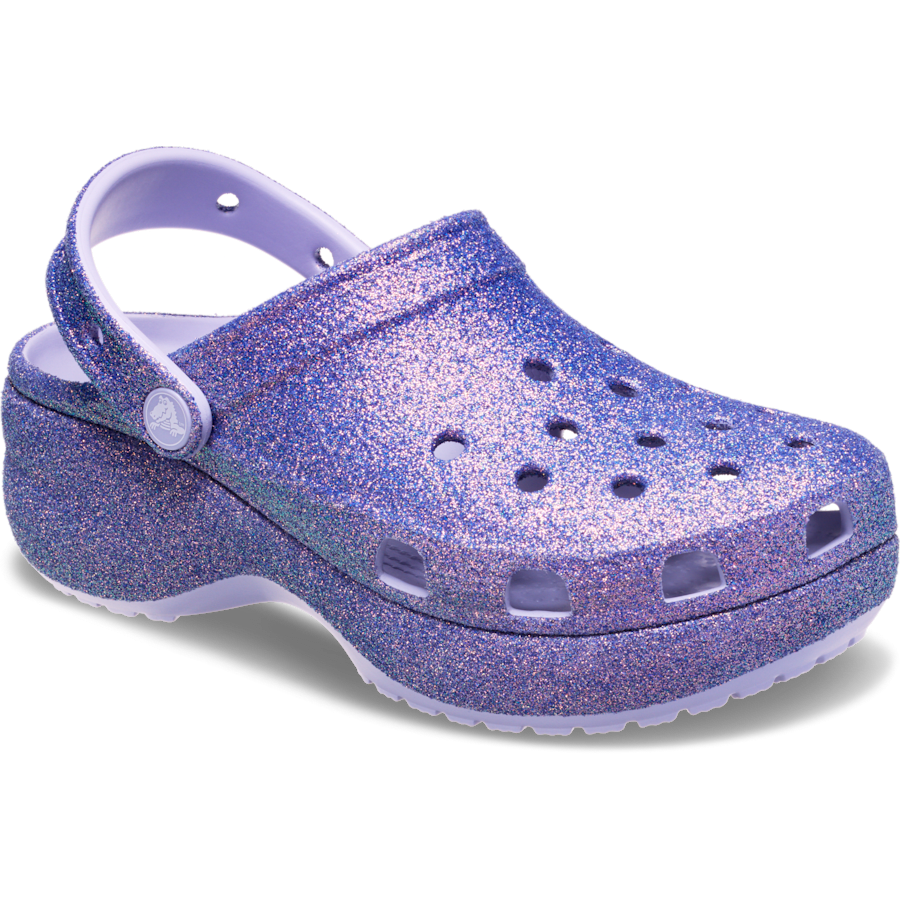 Purple Moon Classic Platform Iridescent Glitter Clog - Angle - Crocs