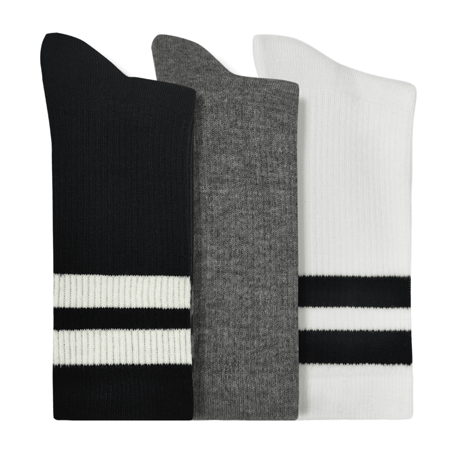 Black / Multi Large Stripe Crew Socks 3PK - Côté - Crocs