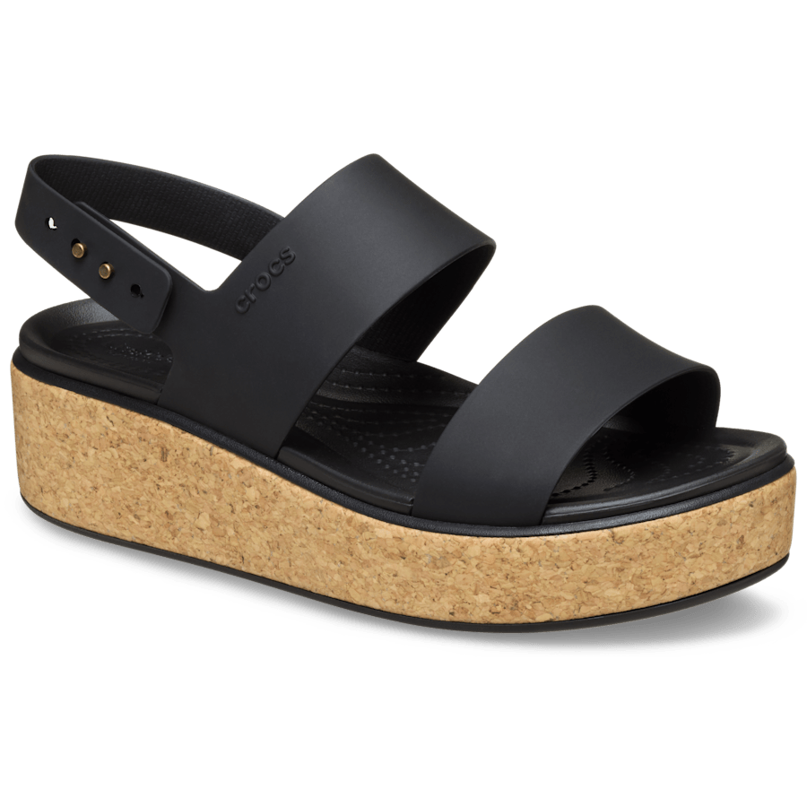 Black / Black Brooklyn Cork Low Wedge - Angle - Crocs