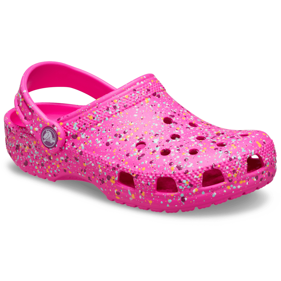 Pink Crush / Multi Toddler Classic Paint Splatter Clog - Angle - Crocs
