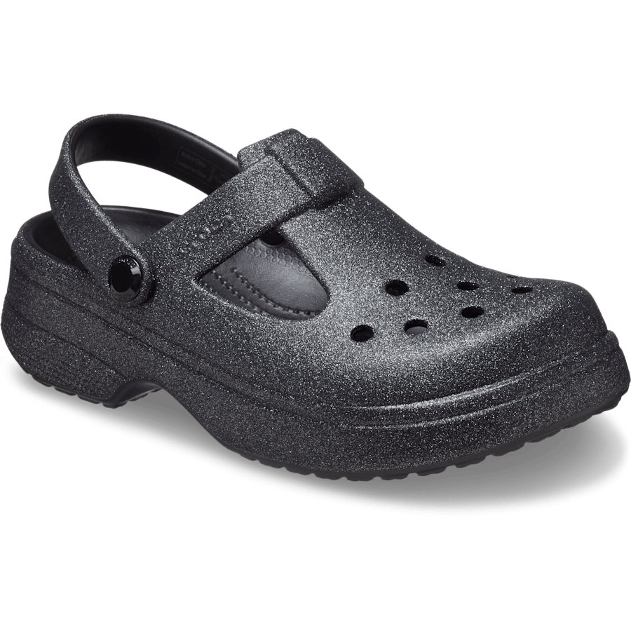 Black Toddler Classic Mary Jane Glitter Clog - Angle - Crocs