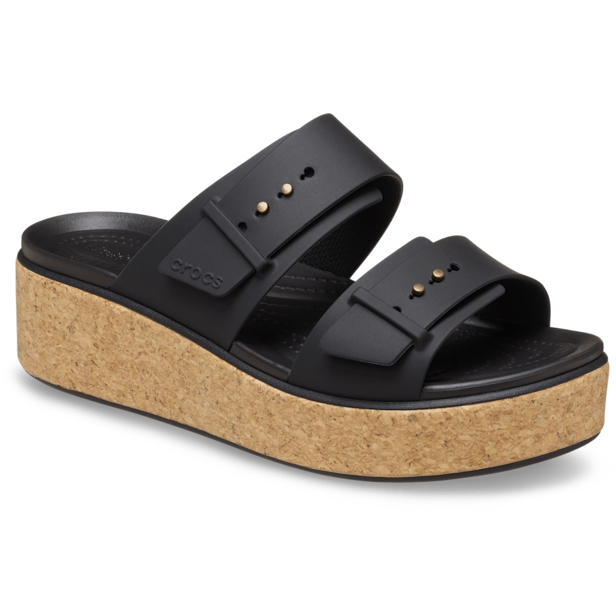 Crocs Brooklyn Buckle Low Wedge Cork Sandal — Black