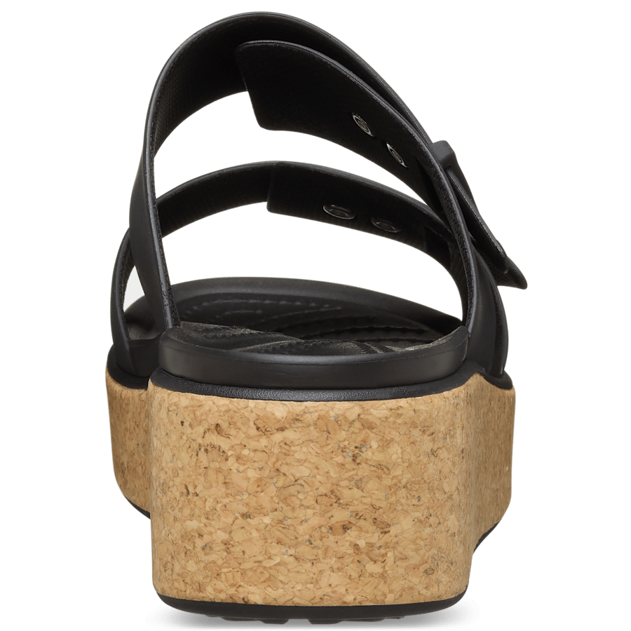 Crocs Brooklyn Buckle Low Wedge Cork Sandal — Black