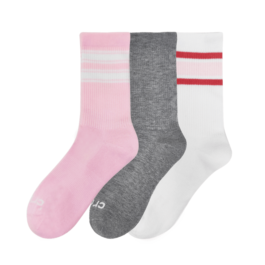 Pink CrocsSocks Crew Double Stripe 3 PK - Angle - Crocs