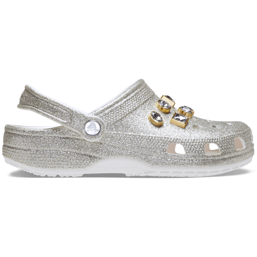 Silver Classic Glitter Embellished Clog - Side - Crocs