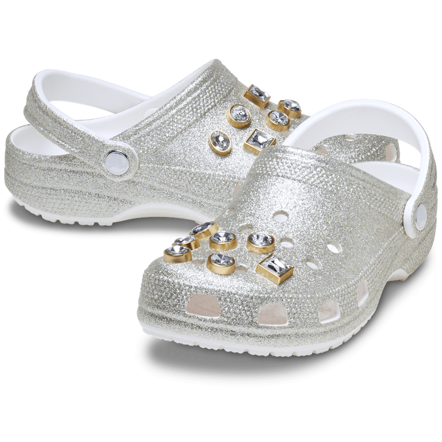 Silver Classic Glitter Embellished Clog - Pair - Crocs