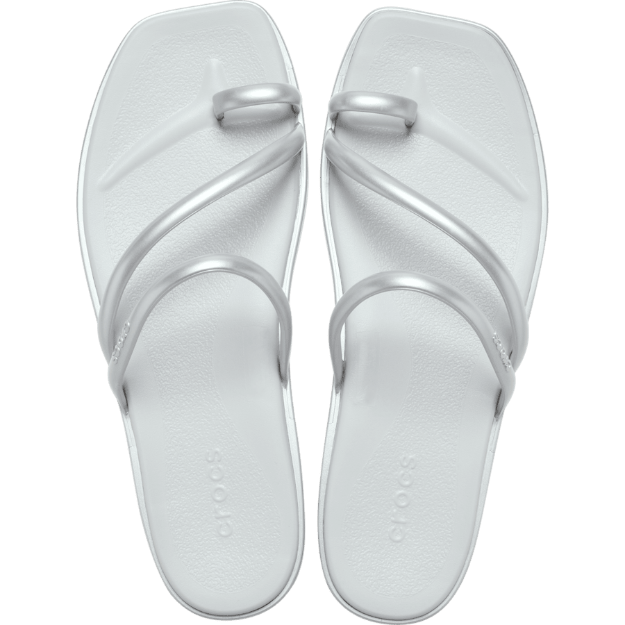 Silver Women's Miami Metallic Toe Loop Sandal - Top - Crocs