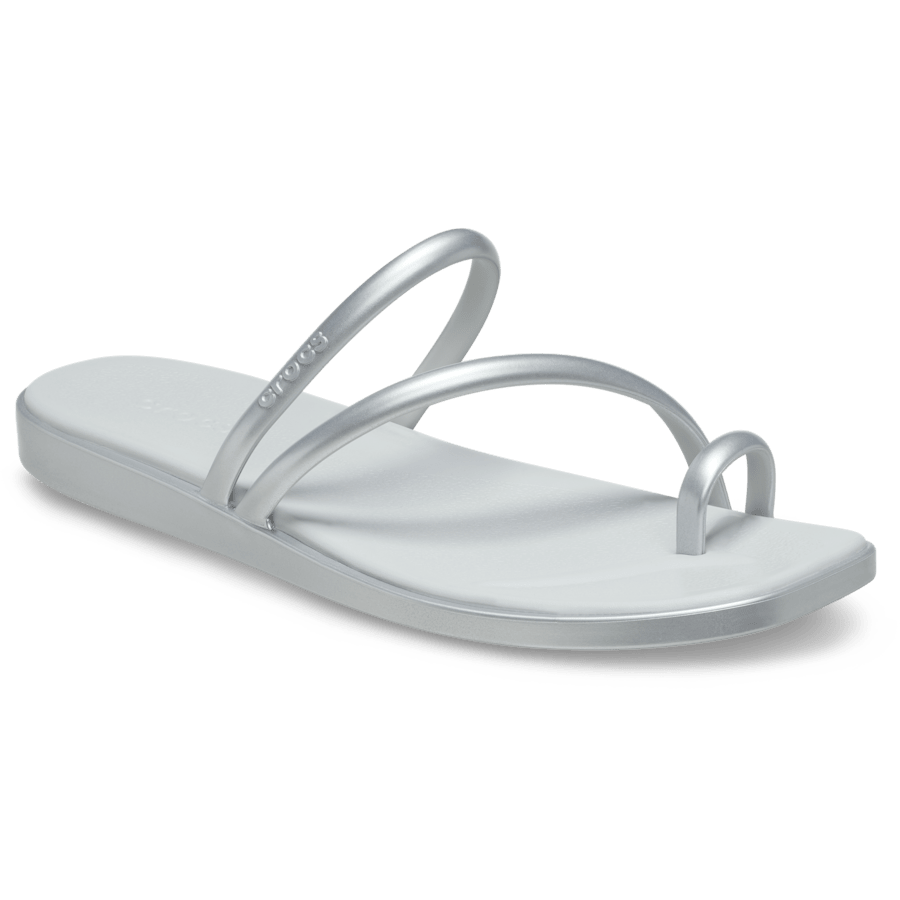 Silver Women's Miami Metallic Toe Loop Sandal - Angle - Crocs