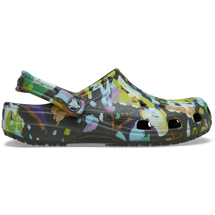 Black Sand Classic Painted Floral Clog - Side - Crocs