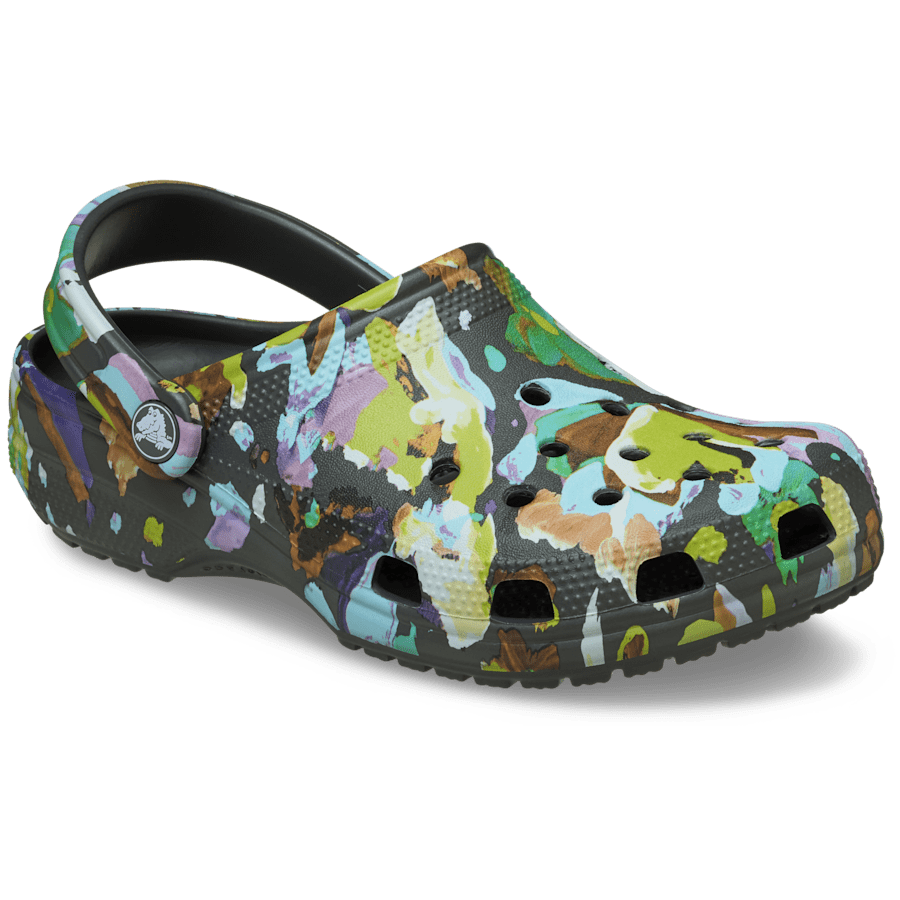 Black Sand Classic Painted Floral Clog - Angle - Crocs