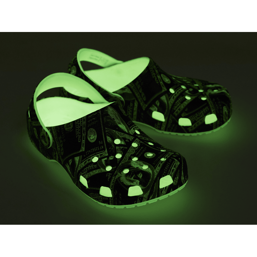 Glow Green Kid's Classic Glow Money Clog - Custom Angle - Crocs