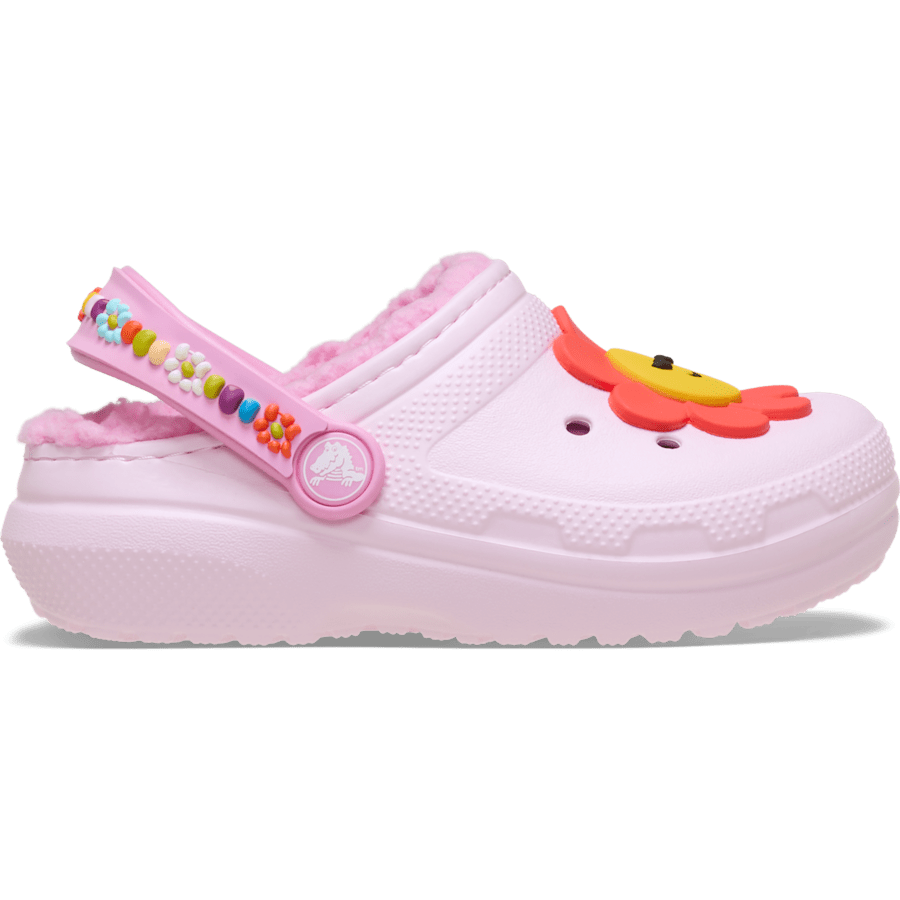 Pink Milk Toddler's Classic Lined Daisy Clog - Side - Crocs