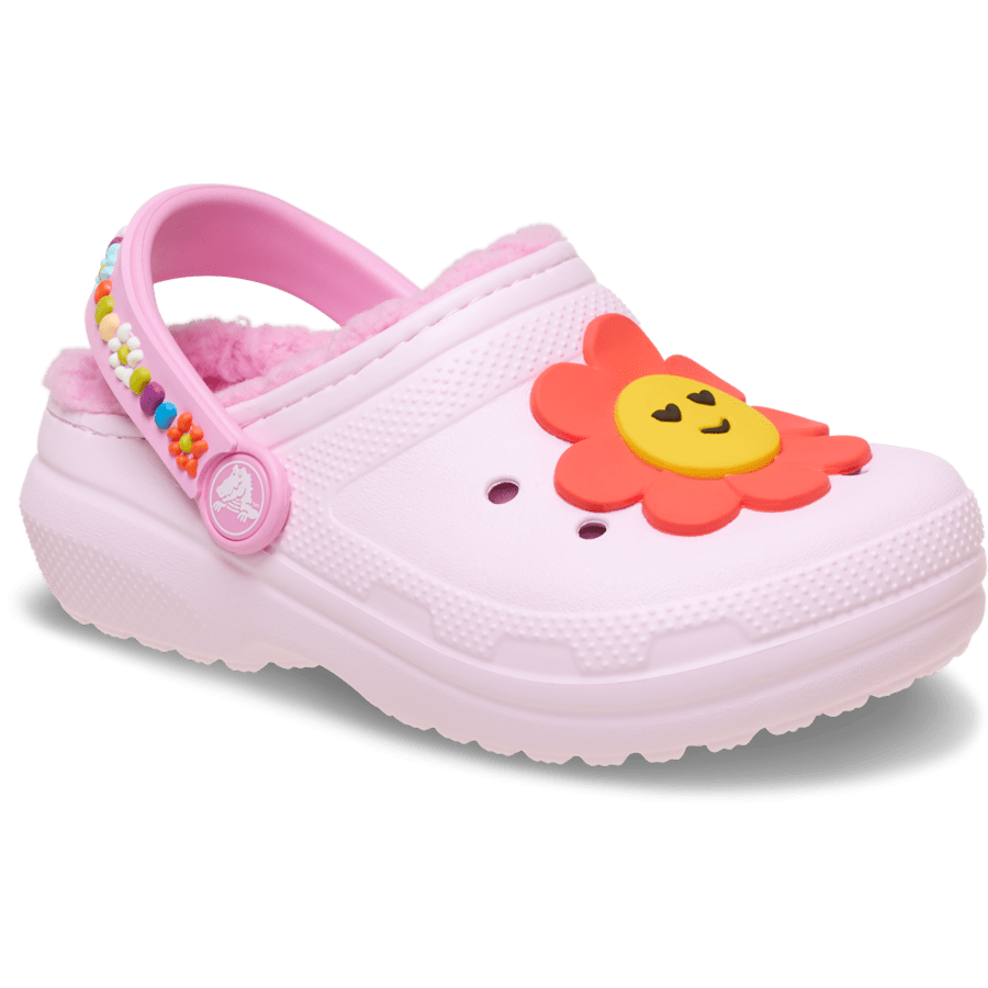 Pink Milk Toddler's Classic Lined Daisy Clog - Angle - Crocs