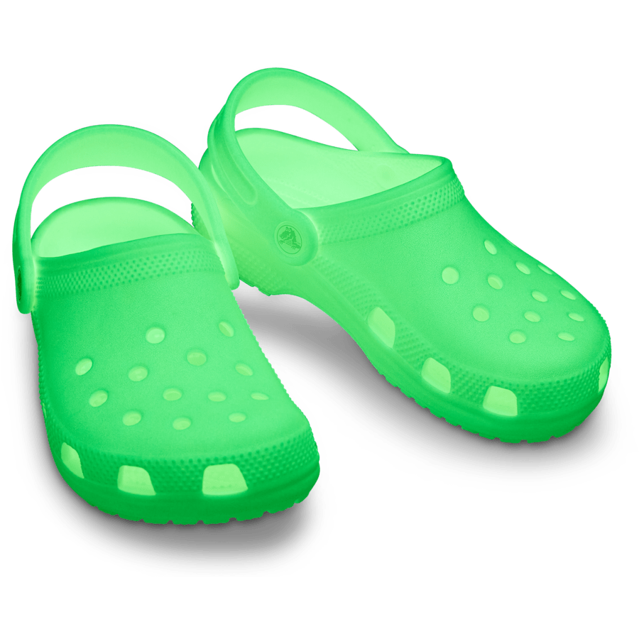 Glow Green Toddler Classic Glow Clog - Custom Angle - Crocs
