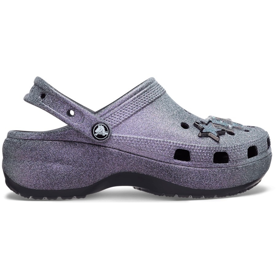 Black Classic Platform Iridescent Glitter Embellished Clog - Side - Crocs
