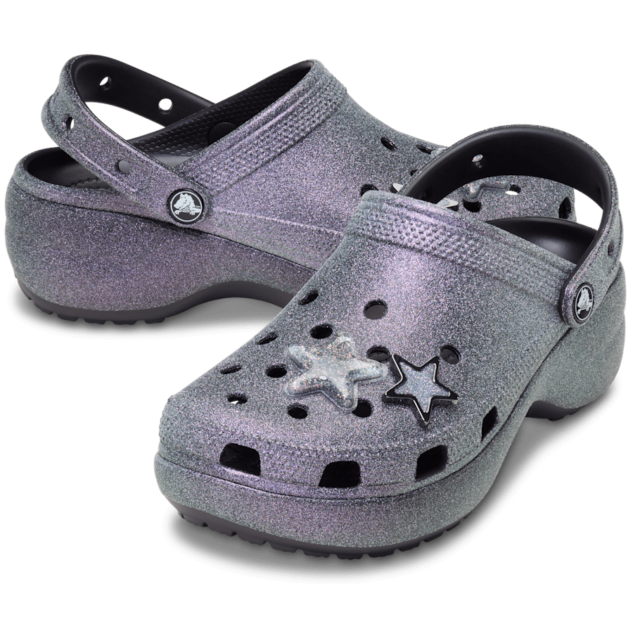 Black Classic Platform Iridescent Glitter Embellished Clog - Pair - Crocs