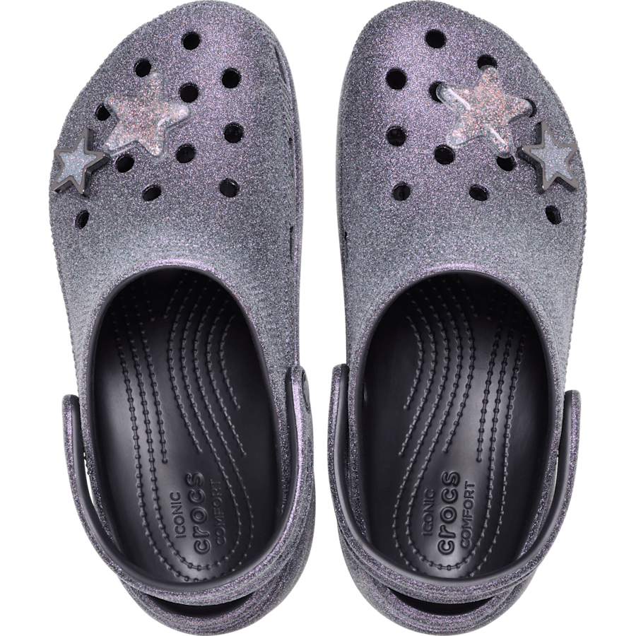 Black Classic Platform Iridescent Glitter Embellished Clog - Top - Crocs