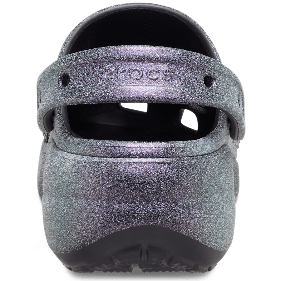 Black Classic Platform Iridescent Glitter Embellished Clog - Back - Crocs