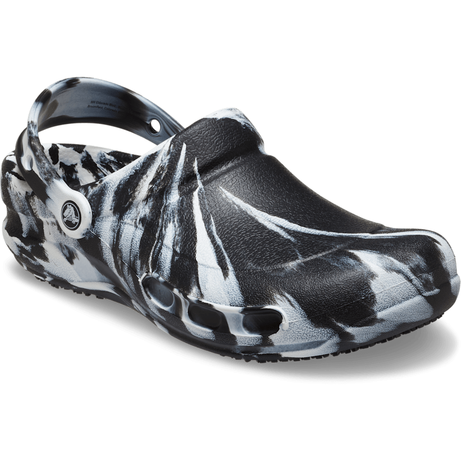 Black / White Bistro Marbled Work Clog - Angle - Crocs PFD
