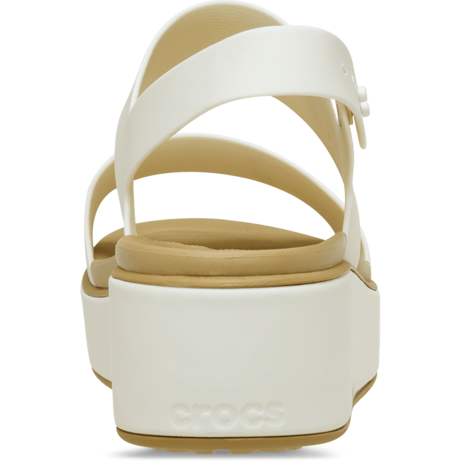  Craie / Fauve   Brooklyn Low Wedge Matte Wrap Sandal - Arrière - Crocs
