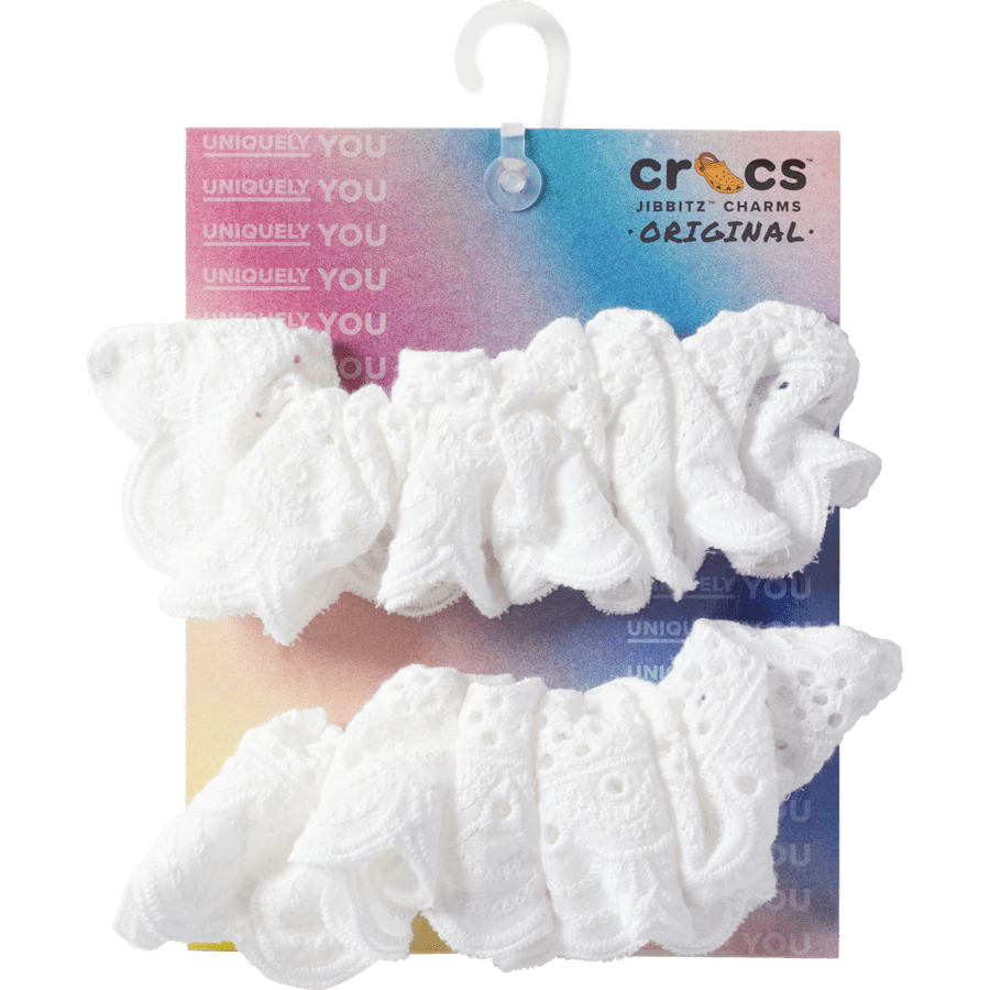 White Lace Backstrap Cover Scrunchie 2 Pack - Custom Angle - Jibbitz