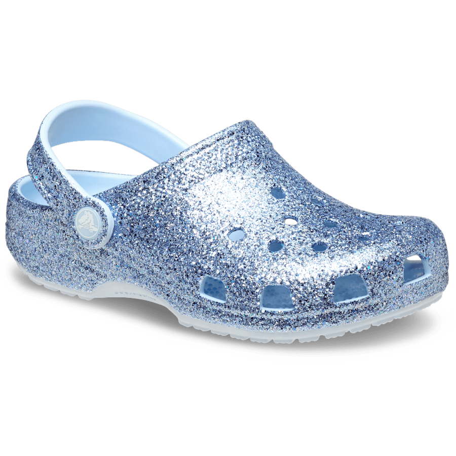Blue Frost Kids' Classic Chunky Glitter Clog - Angle - Crocs