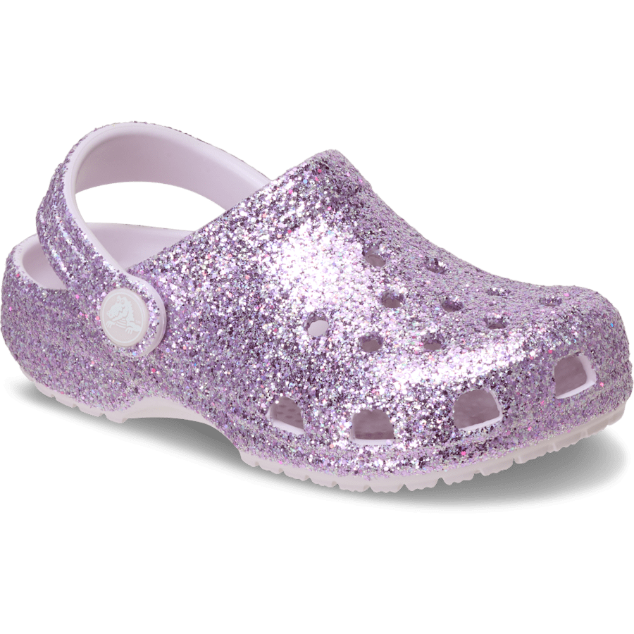 Grape Ice Toddler Classic Chunky Glitter Clog - Angle - Crocs