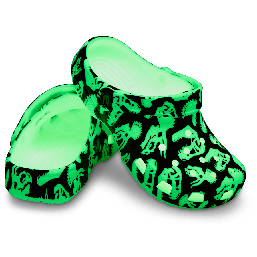 Glow Green Kids' Classic Glow Dino Clog - Custom Angle - Crocs