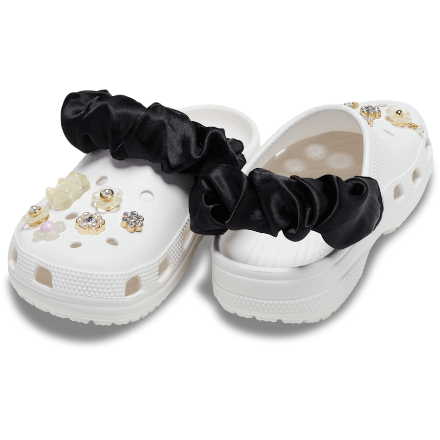 Black Satin Backstrap Cover Scrunchie 2 Pack - Custom Angle - Jibbitz