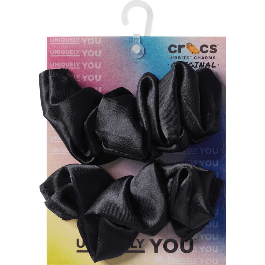 Black Satin Backstrap Cover Scrunchie 2 Pack - Custom Angle - Jibbitz