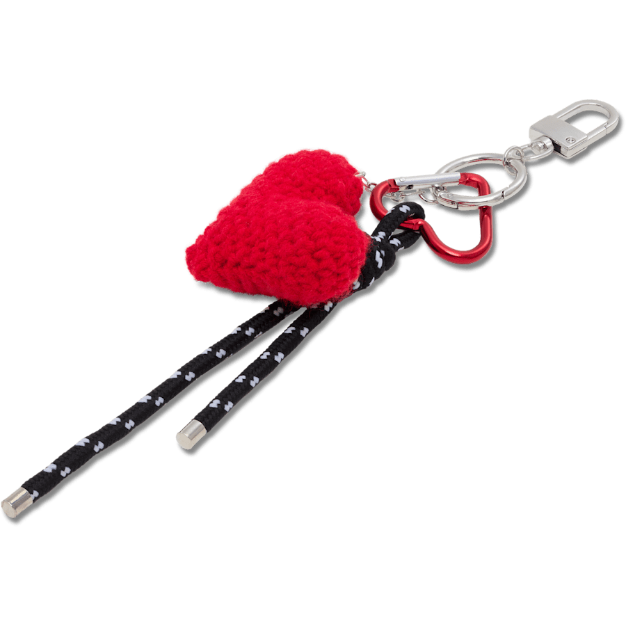 Red / Black Crochet Heart Cord Bag Charm - charm view - Jibbitz