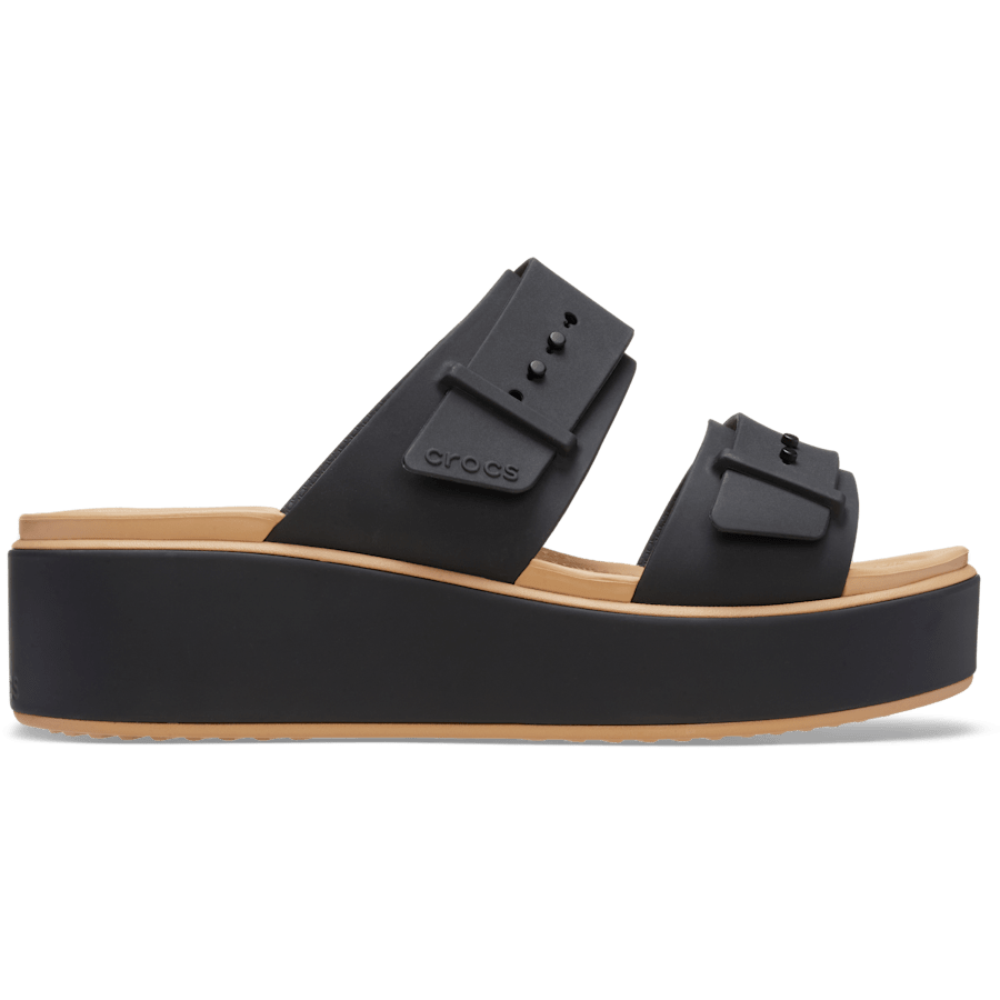 Black/Cashew Brooklyn Buckle Low Wedge Matte Wrap Sandal - Side - Crocs