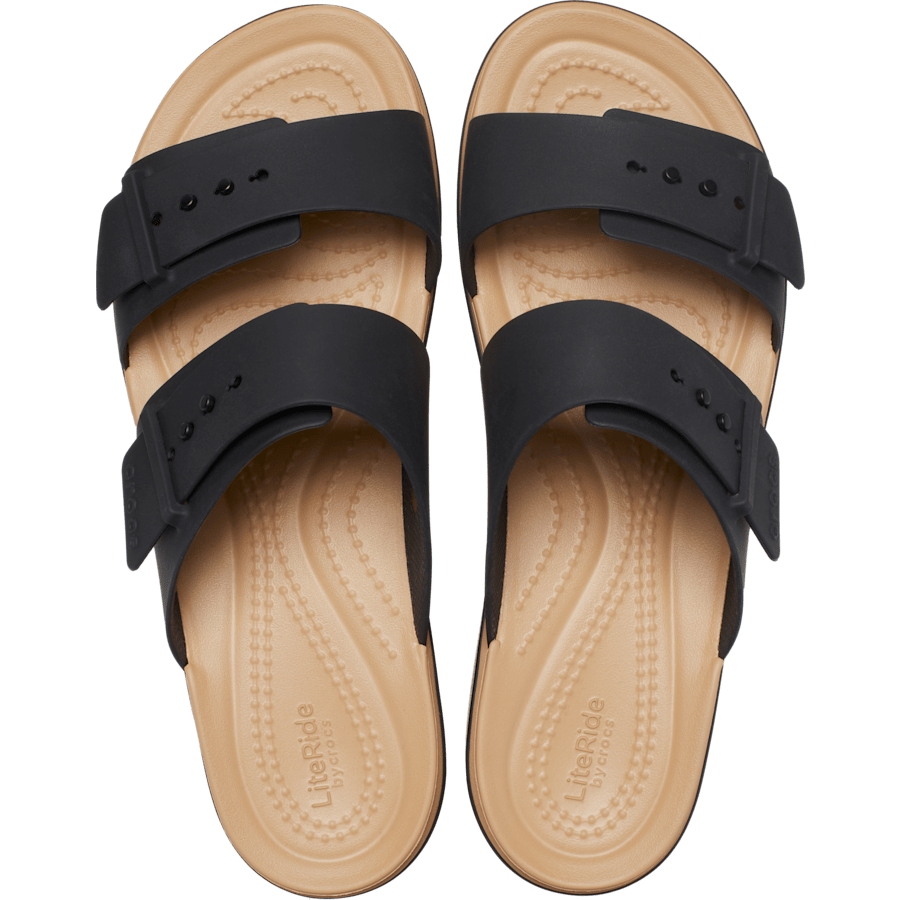 Black/Cashew Brooklyn Buckle Low Wedge Matte Wrap Sandal - Top - Crocs