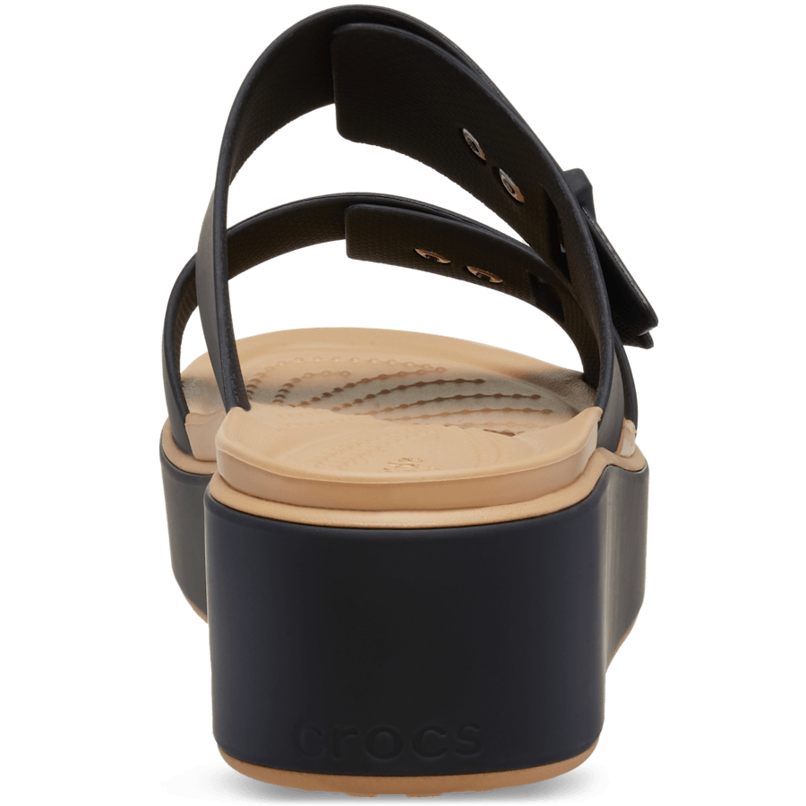 Black/Cashew Brooklyn Buckle Low Wedge Matte Wrap Sandal - Back - Crocs