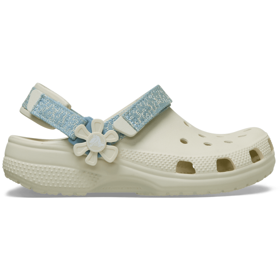 Summit White Kids’ Classic Denim Flower Adjustable Backstrap Clog - Seitenansicht - Crocs