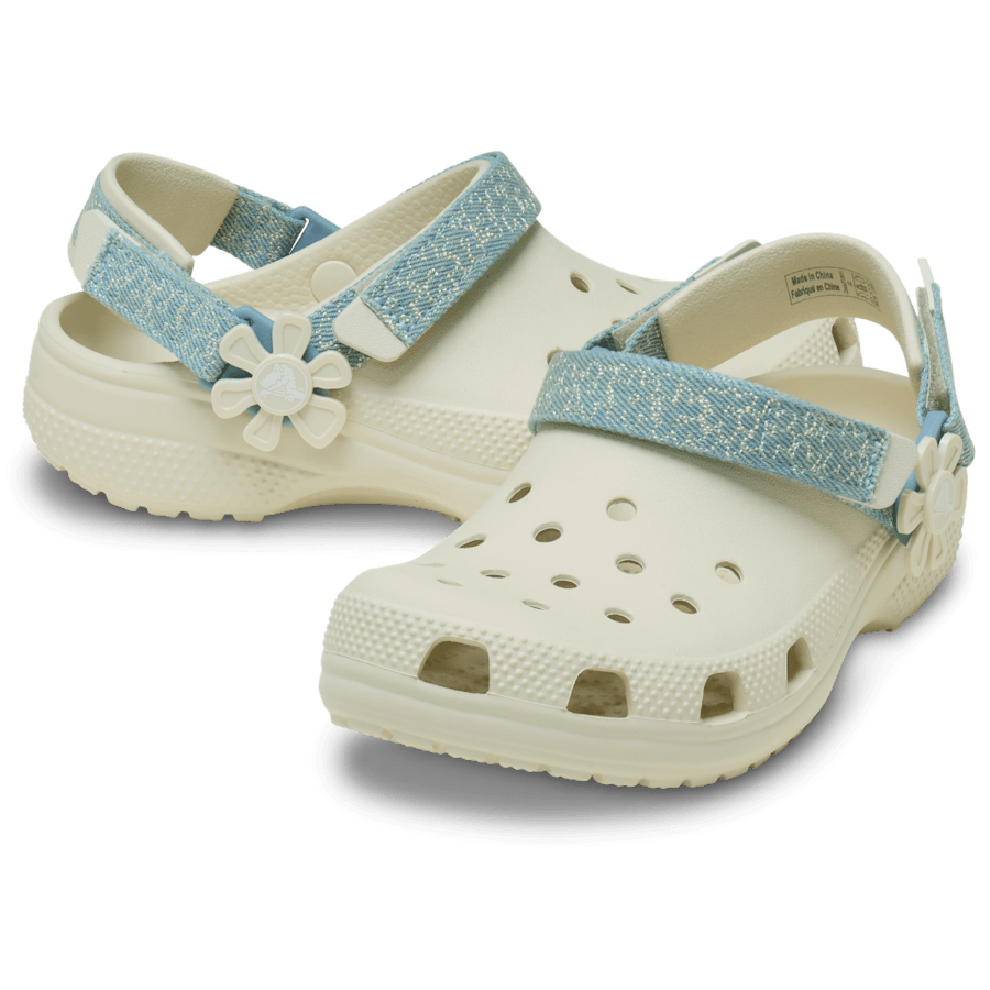 Summit White Kids’ Classic Denim Flower Adjustable Backstrap Clog - Paar - Crocs