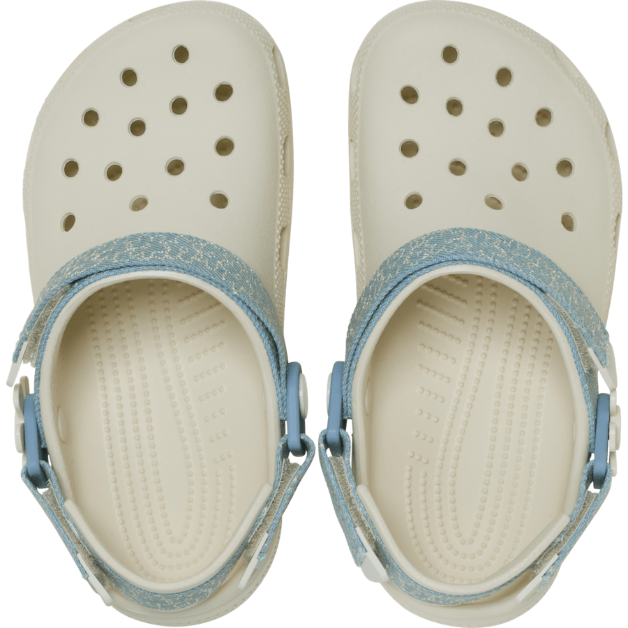 Summit White Kids’ Classic Denim Flower Adjustable Backstrap Clog - Draufsicht - Crocs