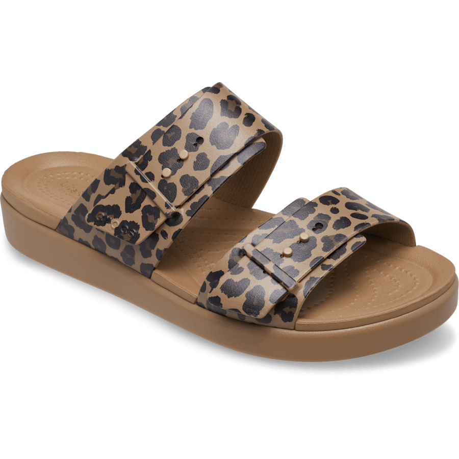 Sepia/Leopard Brooklyn Buckle Low Low Animal Sandal - Angle - Crocs