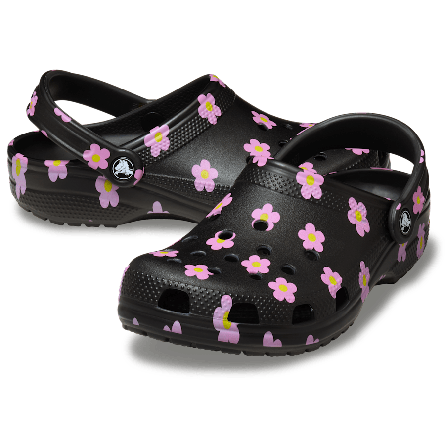 Crocs Kids' Classic Flower Clog — Black