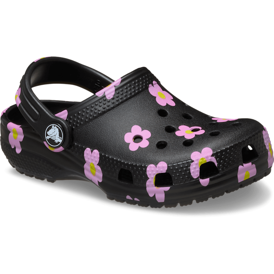 Black Toddler Classic Flower Clog - Angle - Crocs