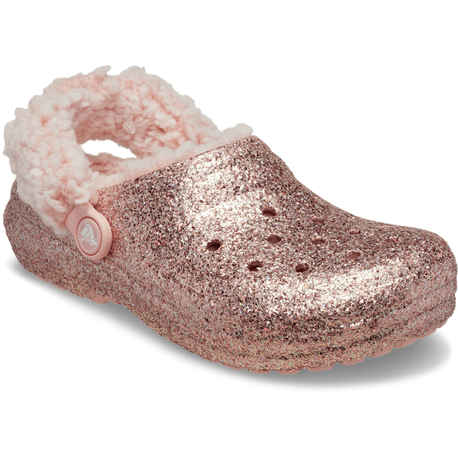 Powder Pink Kids’ Classic Fleece Lined Chunky Glitter Clog - Angle - Crocs