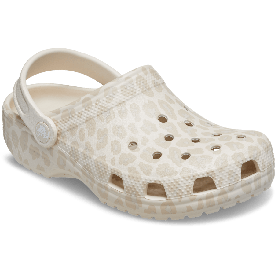 Almond Tint/Leopard Kids' Classic Animal Glitter Clog - Angle - Crocs
