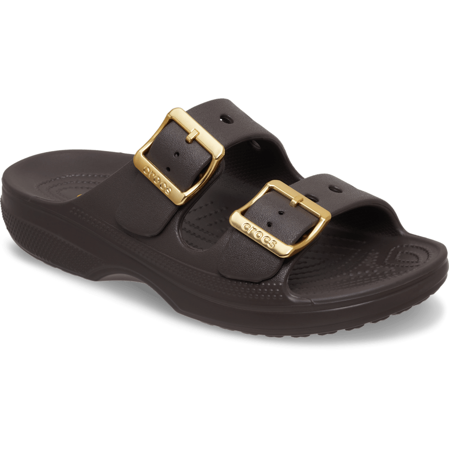 Espresso / Gold Saturday Metallic Buckle Sandal - Angle - Crocs