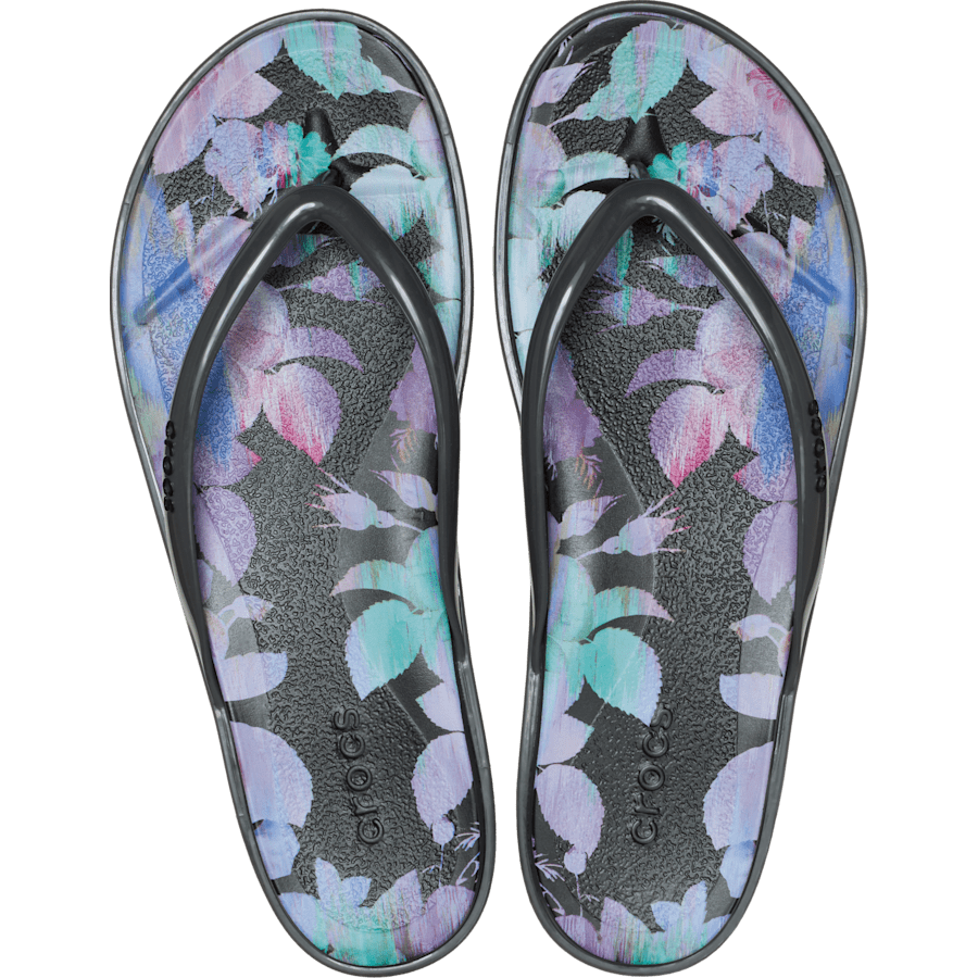 Crocs Miami Round Toe Dark Floral Flip — Black Sand