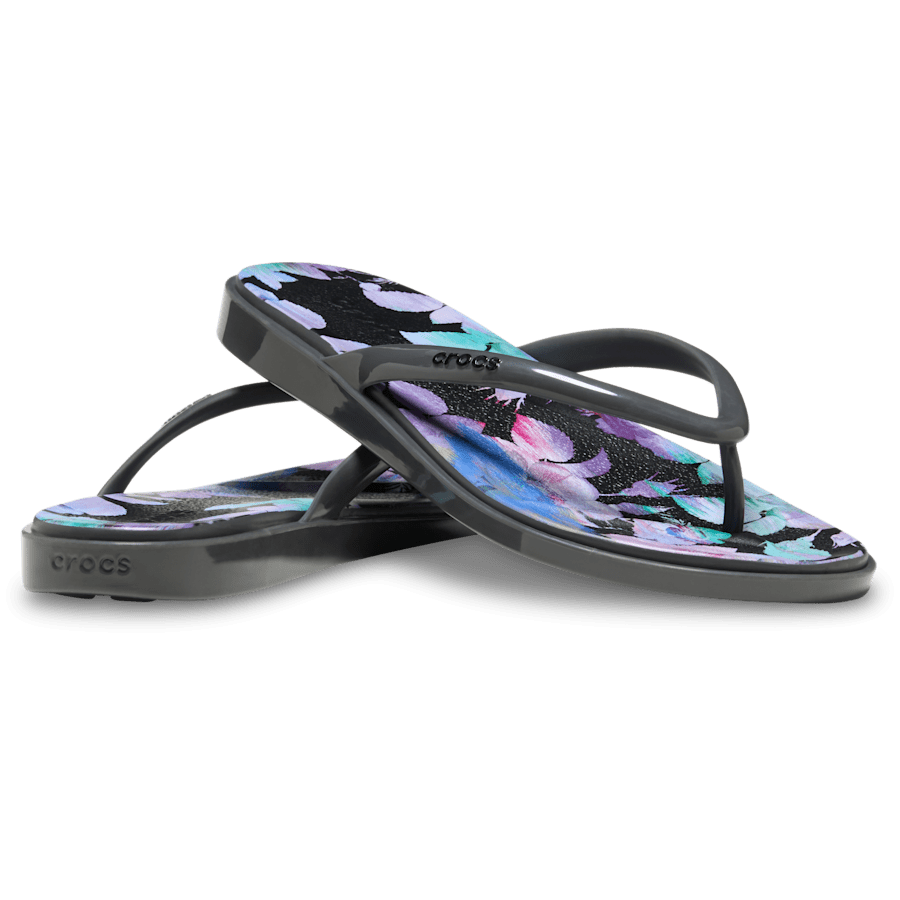 Crocs Miami Round Toe Dark Floral Flip — Black Sand