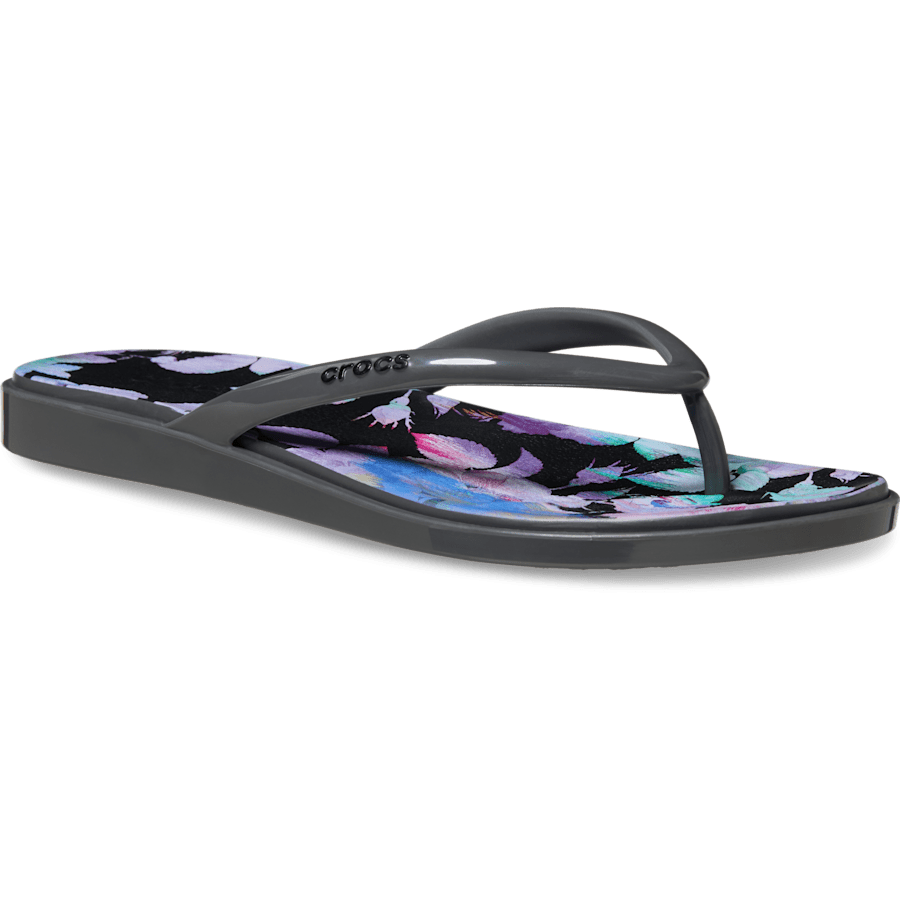 Crocs Miami Round Toe Dark Floral Flip — Black Sand