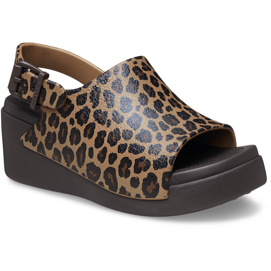 Léopard/Espresso Dylan Platform Animal Slide - Angle - Crocs