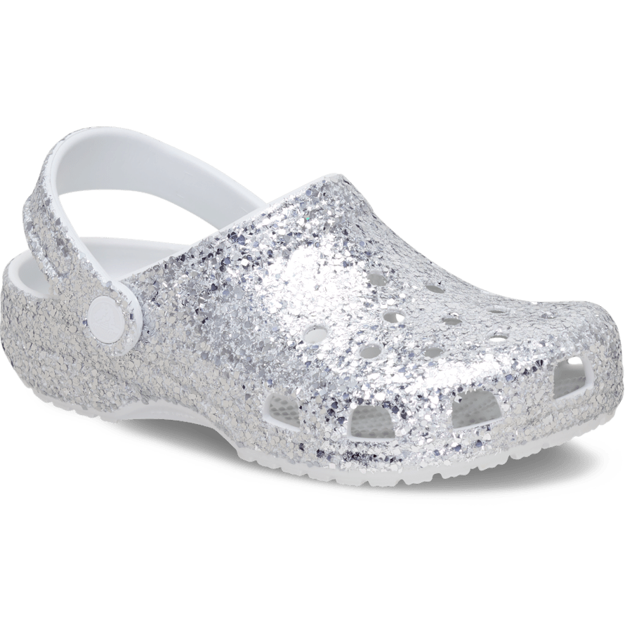 Silver Kids' Classic Dazzle Glitter Clog - Schrägsicht - Crocs