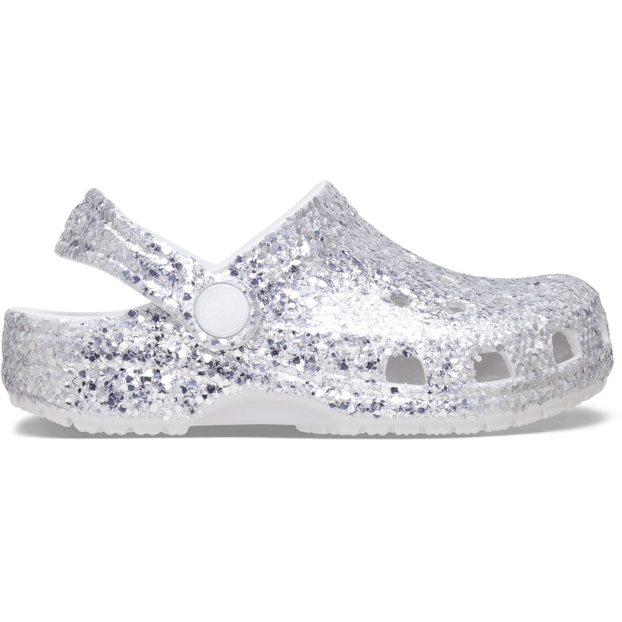 Silver Toddler Classic Dazzle Glitter Clog - Seitenansicht - Crocs